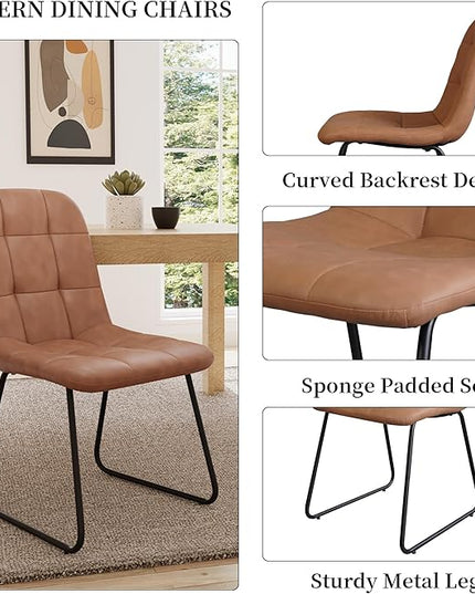 45.3 Inch Round Dining Table Set for 4, Mid Century Modern Small Coffee Set for Dining Room Kitchen Apartment (Light Walnut + 4 U-Shaped Brown Chairs)