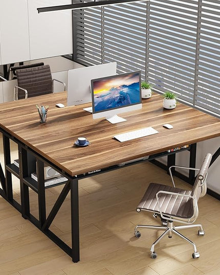 Tribesigns 55 inches Simple Computer Desk,Home Office Desk Writing Table for Workstation,Dark Walnut + Steel Leg， Cabinet not Included (Walnut, 55-inch)