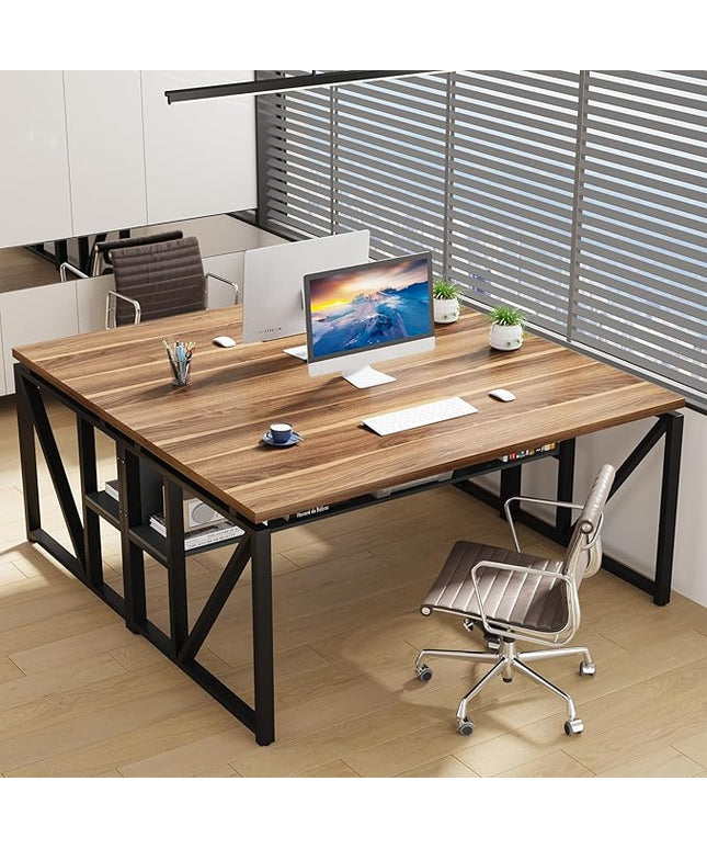 Tribesigns 55 inches Simple Computer Desk,Home Office Desk Writing Table for Workstation,Dark Walnut + Steel Leg， Cabinet not Included (Walnut, 55-inch)