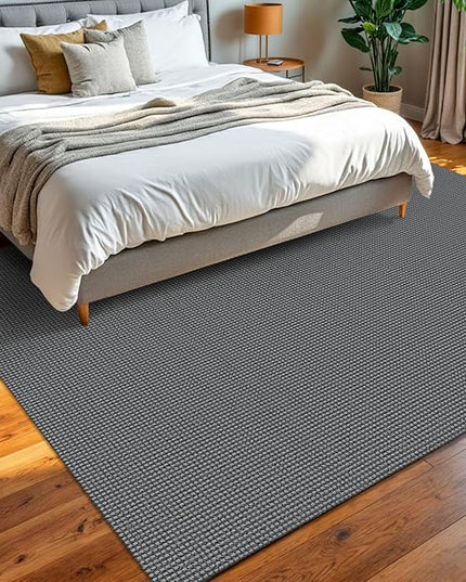 KOZYFLY Washable Area Rug 6x9 ft Rubber Backed Non Slip Rugs for Living Room Braided Cotton Bedroom Rug Woven Office Rugs Indoor Floor Carpets for Dining Bedroom Living Room, Grey/Dark Grey