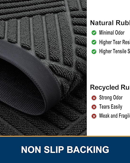 Smiry Front Door Mat Outside Entrance, Heavy Duty Outdoor Indoor Natural Rubber Doormat, Non Slip, Trap Dirt and Moisture, Easy Clean, Low Profile Patio Porch Entryway Mat, 35x23, Black