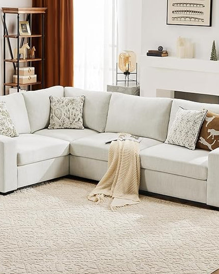 ABCASA 112" Convertible Sectional Sofa, Large L Shaped Couch with Detachable Sofa Cover, Modular Couch for Living Room, Breathable Linen Fabric Corner Sofa for Apartment, Ivory