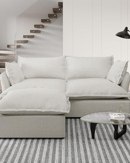 Loveseat Cloud Modular Sectional Sofa Couch, 3 Seater Convertible Sectional Couch, Linen Blended Down Feather Fill Sofa, Completely Removable Cover, Corner Sofa for Living Room, Office, Gray