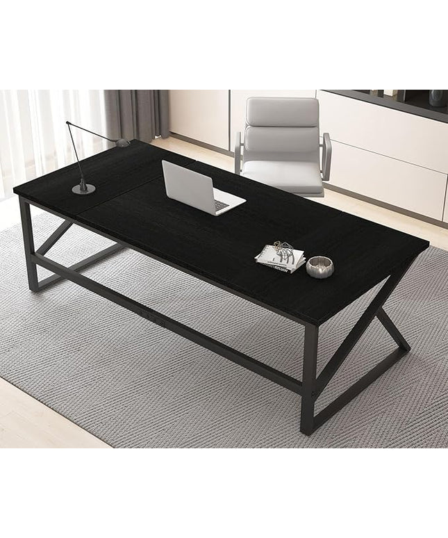 HSH 70 Inch Long Black Desk, Large Metal Wood Computer Desk for 2 Monitors, Modern Home Office PC Laptop Desk for 2 People Executive Writing Work Study Gaming, Simple Bedroom Living Room Black Table