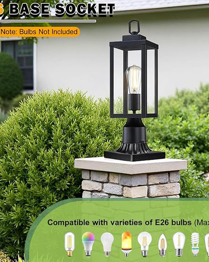GRUENLICH Outdoor Post Lighting Fixture Pole Lantern, E26 Medium Base Max 60W, Metal Housing Plus Glass, Matte Black Finish, Bulb Not Included, 1 Pack