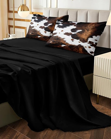 Bedbay Cow Print Comforter Set Queen Size Animal Skin Bedding 8 Pcs Queen Bed in a Bag Western Cowhide Rustic Bedding Brown Milk Cow Print Bed Set for All Seasons(Brown,Queen)