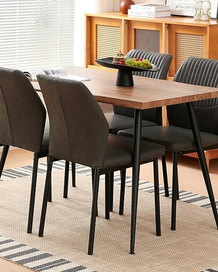 Dining Table Set for 4, Modern Wood Irregular Rectangle Dining Table,Leather Dining Chairs 4,Table and Chairs Set of 4 for Kitchen Dining Room, Dark Grey