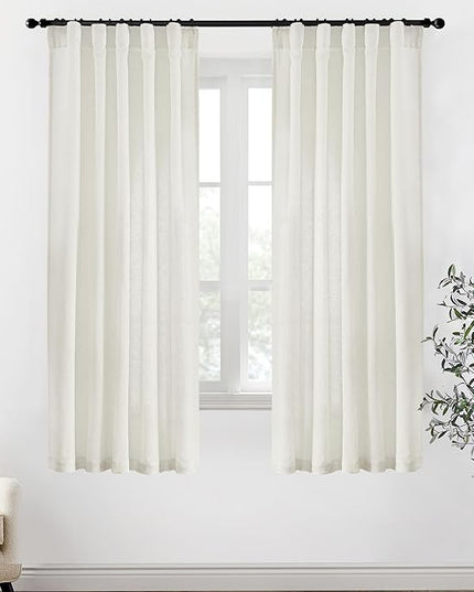 XTMYI 68 Inch Curtains 2 Panel Set,Linen Boho Semi Sheer Curtains for Bedroom Living Room,40x68 in Long,Cream Ivory Off White