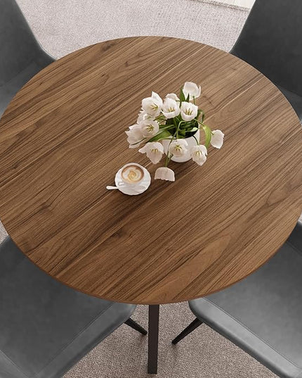 34.6'' Round Dining Table and Chairs for 4 Space Saving for Apartment Kitchen Dining Room (Walnut Table+4 Grey Chairs)