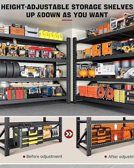 48" W Storage Shelves, 3000LBS Garage Shelving Heavy Duty Metal Adjustable Garage Shelves, Shelving Units Industrial Shelving for Warehouse, 48" W x 24" D x 69" H, Black