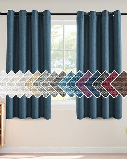H.VERSAILTEX Linen Blackout Curtain 63 Inches Long for Bedroom/Living Room Thermal Insulated Grommet Linen Look Curtain Drapes Primitive Textured Burlap Effect Window Drapes 1 Panel - Heather Navy