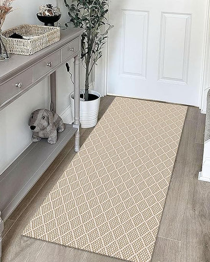 KOZYFLY Runner Rug 2x5 Ft Washable Runners for Hallways Non Slip Rubber Backed Kitchen Runners, Braided Entryway Runner Indoor, Floor Carpet for Hallway Kitchen Entryway Bedroom, Tan/Beige