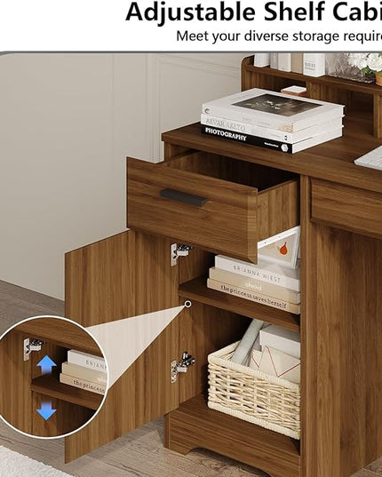 Executive Desk with File Drawers,Computer Desk with Storage,58 Inch Home Office Desk with Storage Cabinet for Bedroom, Rustic Brown