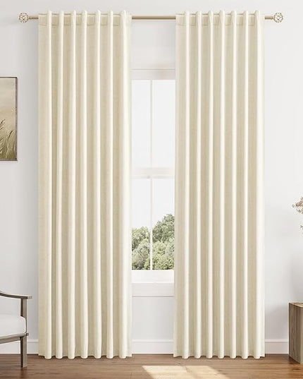Guken Blackout Curtains 80 Inch Length 2 Panels Set for Living Room Bedroom Back Tab Thermal Insulated 100% Black Out Linen Drapes Room Darkening Window Curtains 80 Inches Long,Warm Beige