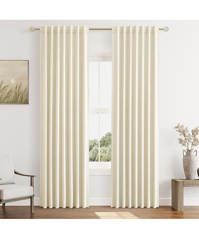Guken Blackout Curtains 80 Inch Length 2 Panels Set for Living Room Bedroom Back Tab Thermal Insulated 100% Black Out Linen Drapes Room Darkening Window Curtains 80 Inches Long,Warm Beige