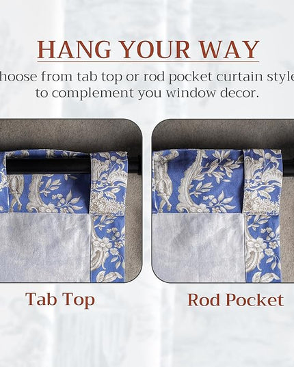Maison d' Hermine Curtains for Living Room 100% Cotton 96 inch Length One Panel Light Filtering Toile Curtains for Bedroom Windows with Rod and Loop Pockets Drapes (Joli Jouy Blue, 50" W x 96" L)
