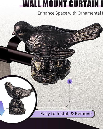 Curtain Rod 36 to 168 Inches Vintage Oil Bronze Curtain Rods for Windows Adjustable Drapery Rod with Bird Finials Heavy Duty Window Brown Curtains Rods for Living Room Bedroom