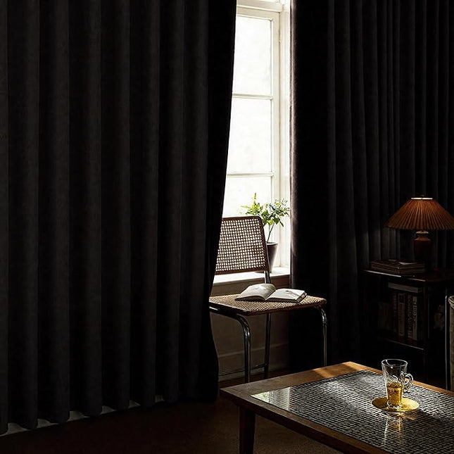 Taupe Linen Blackout Curtains 96 Inch Length 2 Panels Set for Bedroom Living Room Grommet 100% Black Out Linen Drapes Room Darkening Window Curtains 96 Inches Long Tan Brown