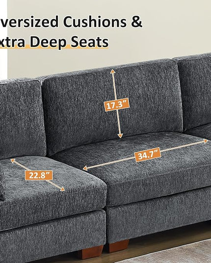 VANOMi Large Modular Sectional Sofa, Oversized Couch with Charging Station, Cloud Couch Deep Seat Sofa with Thick Cushion, Convertible Sectional Couches for Living Room Office Apartment