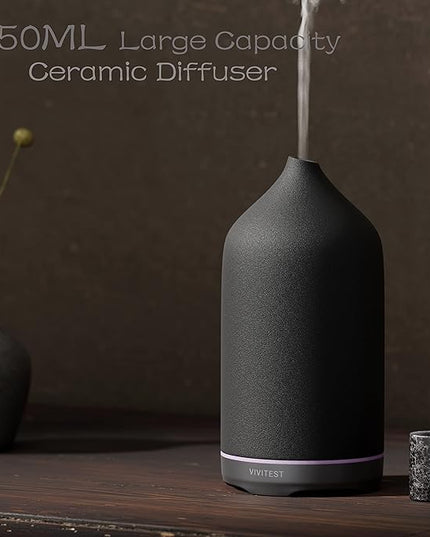 VIVITEST Diffusers for Essential Oils,Stone Oil Diffuser,Ceramic Essential Oil Diffusers Black for Home (250ML)