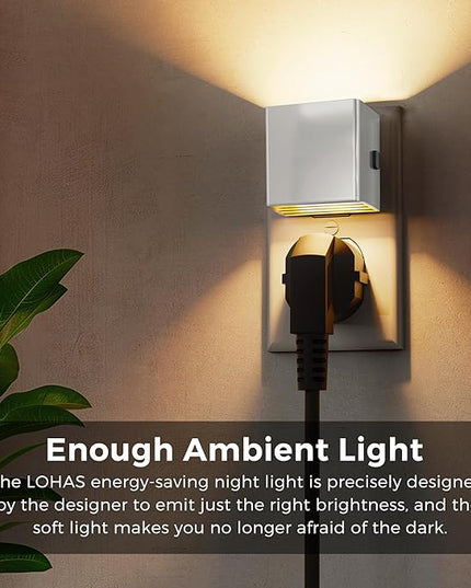 L LOHAS LED Night Light,Night Lights Plug into Wall,[2-Pack] Dimmable Night Light with Light Sensor,3000K Warm White,Silver Nightlight for Bathroom Hallway Kitchen