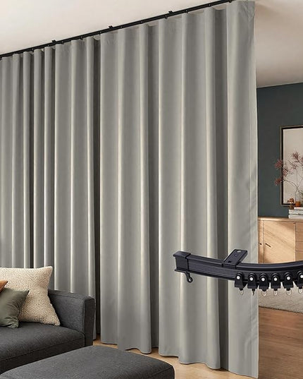 Room Divider Curtains Flexible Ceiling Tracks set Curtain track Ceiling Mount Blackout Curtain for Living Room Bedroom Ceiling Curtain Rod Privacy Dividers Panel W150xH120 Light Grey Drape&Black rail