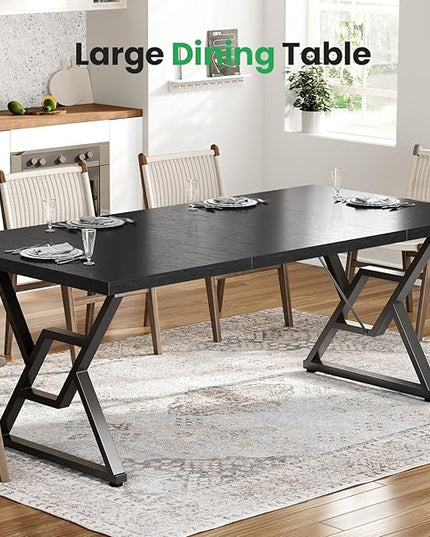 63" Large Executive Desk - Computer Office Desk Workstation, Modern Business Writing Table with Sturdy Metal Legs for Home Office (Black/Black)