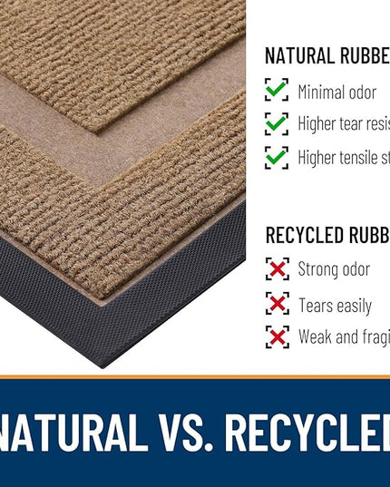 OLANLY Front Door Mat Indoor Outdoor Entrance, Waterproof All-Season, All-Weather Doormat, Sturdy Natural Rubber, Fade Resistant, Low Profile, Easy Clean Patio Porch Entryway Mat, 47x17, Light Brown