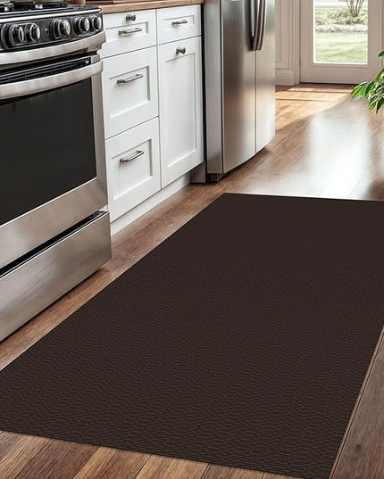 KOZYFLY Washable Entryway Rug 3x5 Ft Area Rugs Cotton Rubber Backed Throw Rugs Indoor Door Mat Kitchen Rugs Braided Floor Carpet for Front Entrance Bathroom Kitchen Living Room, Dark Coffee/Brown