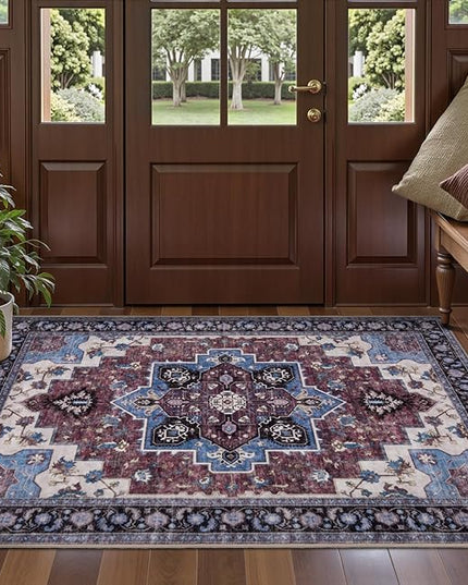 Ciicool Washable Vintage Area Rug, 2x3ft Small Boho Rug, Ultra Soft Rugs for Entryway, Non-Slip Entry Rugs Oriental Low-Pile Indoor Mat Floor Carpet for Entrance Bedroom Kitchen Bathroom Foyer Decor