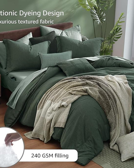 Monbix Oversized Queen Comforter Set - 7 Pieces Cationic Dyeing Deep Forest Bed in a Bag Bedding Sets with Comforter, Sheets, Pillowcases & Shams, Reversible Bedding Comforters Sets