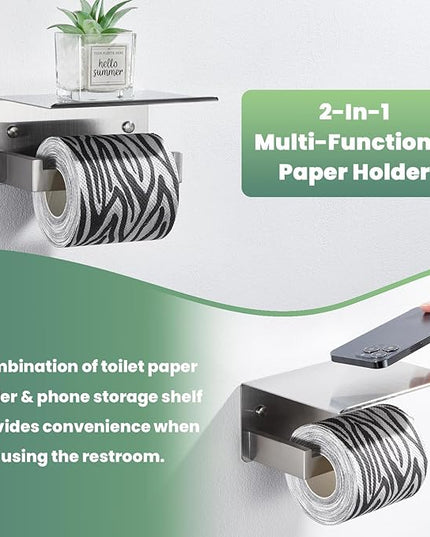 Toilet Paper Holder with Phone Shelf, Suyar 304 Stainless Steel Wall Mounted Toilet Tissue Roll Holder, Brushed Nickel