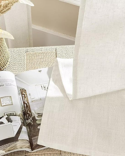 Joydeco Custom Linen Curtains for Living Room, Semi-Sheer Curtain 1 Panel Light Filtering Rod Pocket Back Tab (Off-White, Custom Size)
