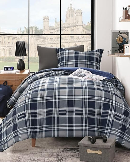 MaiRêve Navy Blue Twin XL Comforter Set, Twin XL Bedding Sets for Boys Girls 5 Pieces for Dorm Farmhouse All Season Lightweight &Comfy with Fitted Sheet, Flat Sheet (Navy Blue, Twin XL, 66"x90")
