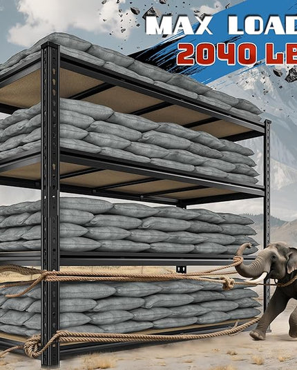 55" W Storage Shelves, 2040LBS Garage Shelving Heavy Duty, 4-Tier Storage Shelving, Adjustable Metal Shelving Unit for Garage, Warehouse, Pantry, Kitchen, 55" W × 24" D × 60" H