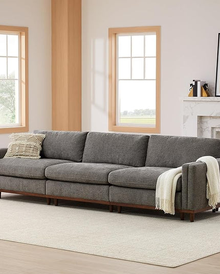 CHITA Super Large Luxury 3 Seat Sectional Modular Sofa, Down Filled Modern Sofa, Deep Seat Comfty Cloud Couch, 118 inch Width, 3 Seat Couch, Solid Wood Leg, Grey