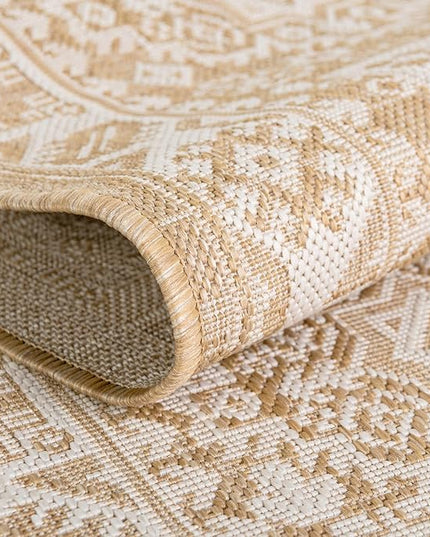 Rugs.com Outdoor Aztec Collection Rug – 2' x 3' Natural Flatweave Rug Perfect for Living Rooms, Large Dining Rooms, Open Floorplans