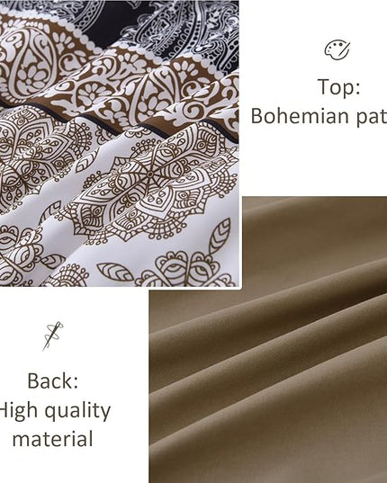 Cottolester Brown Comforter Set King Size,Boho Fall Bed in a Bag 8 Pieces,Paisley Soft Microfiber Bedding Comforter Set