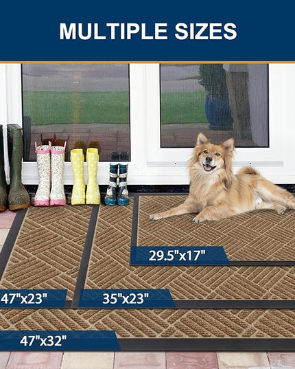 Smiry Front Door Mat Outside Entrance, Heavy Duty Outdoor Indoor Mat, Natural Rubber Doormat, Non Slip, Trap Dirt and Moisture, Easy Clean, Low Profile Patio Porch Entryway Mat, 59x23, Coffee