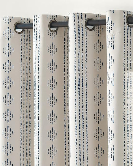 jinchan 95% Blackout Boho Curtains 108 Inches Long for Bedroom Blue on Beige Geometric Printed Grommet Top Room Darkening Thermal Insulated Window Drapes 2 Panels