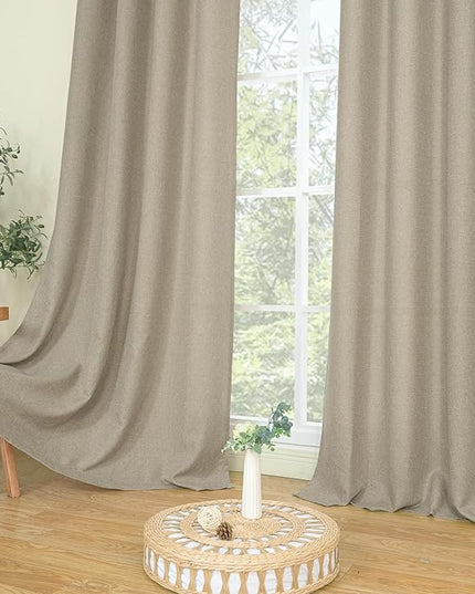 LAMIT Taupe Linen Textured Curtains 63 inches Long for Bedroom, Grommet Thermal Insulated Thick Curtains Burlap Light Filtering Panels for Living Room/Farmhouse, Set of 2 Panels, W52 x L63
