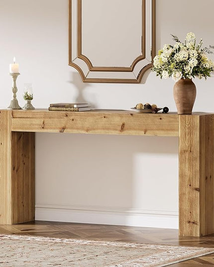 Solid Wood Console Table, 63-Inch Farmhouse Sofa Table Behind Couch for Entryway, Living Room, Foyer, Easy Assembly (Light Wood)
