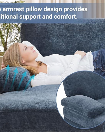 VINGLI 110" Sectional Couches for Living Room,U Shaped Couch with Double Chaise, 4-Seat Sofa Set with Corduroy Fabric for Home Furniture,Ocean Blue
