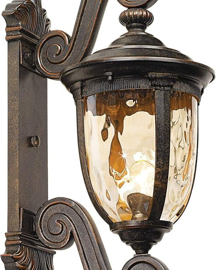 John Timberland Bellagio European Outdoor Wall Light Fixture Bronze Scroll 24" Champagne Hammered Glass Decor for Exterior House Porch Patio Outside Deck Garage Yard Front Door Garden Home