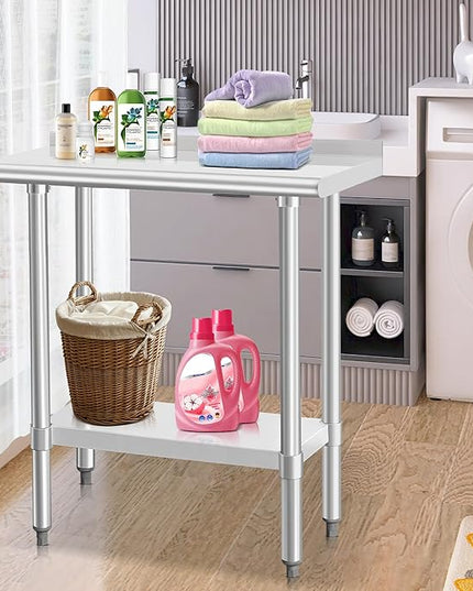 HARDURA Stainless Steel Commercial Work Table Prep Work Metal Table 14×30 Inches with Undershelf and 2" Backsplash Heavy Duty NSF 430 for Kitchen Food Prep