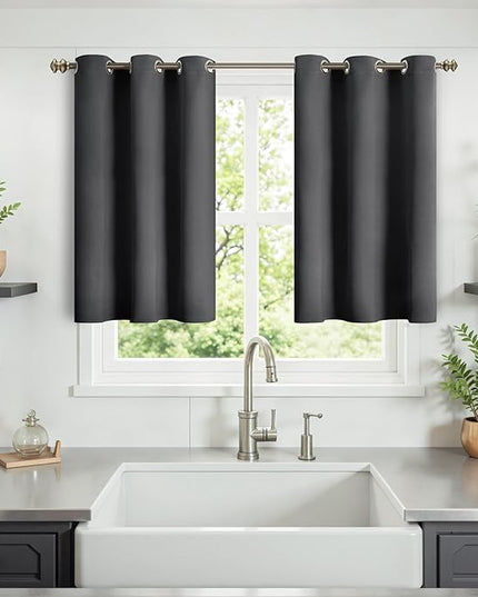 YoungsTex Curtains 36 Inches Long for Kitchen Windows - Small Half Drapes with Grommet Short Length Blackout for Rv Cafe Bathroom Windows, 2 Panels, 34 x 36 Inch