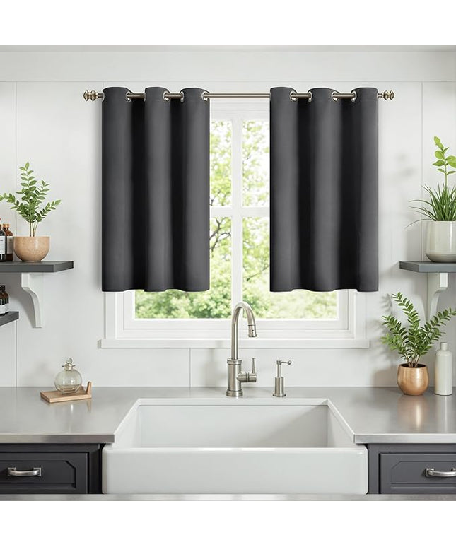 YoungsTex Curtains 36 Inches Long for Kitchen Windows - Small Half Drapes with Grommet Short Length Blackout for Rv Cafe Bathroom Windows, 2 Panels, 34 x 36 Inch