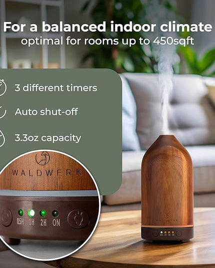 WALDWERK Diffuser (100ml) Made of Premium Acacia Wood - Essential Oil Diffuser for a Pleasant Indoor Atmosphere - Diffusers for Home - Aromatherapy Diffuser - Oil Diffuser