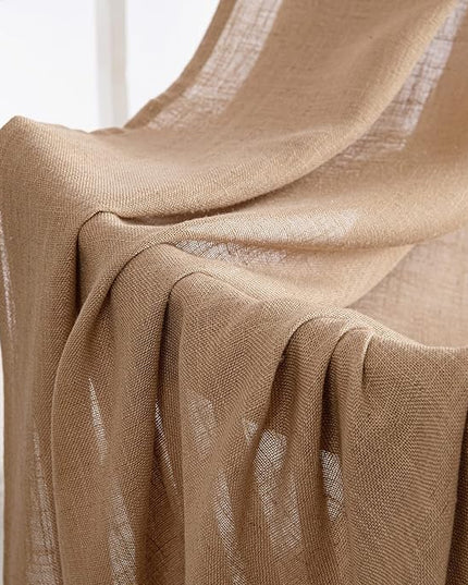 MIULEE Brown Linen Curtains 90 Inches Long for Bedroom Living Room, Soft Thick Linen Textured Window Drapes Semi Sheer Light Filtering Back Tab Rod Pocket Burlap Look Farmhouse Decor, 2 Panels Set