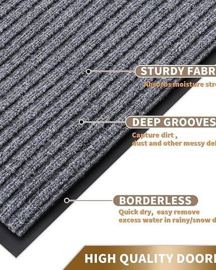 Yimobra Front Door Mat Outdoor Indoor Entrance, 100% Waterproof All-Season All Weather Doormat, Welcome Matt Outside Entry, Non Slip, Low Profile, Heavy Duty Patio Porch Floor Mat,29.5x17, Gray White